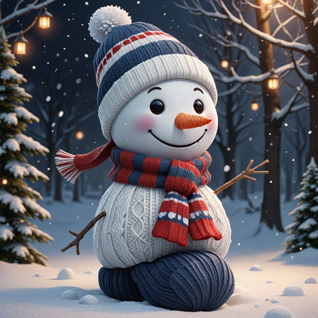 Vibrant Snowman Wears Stylish Sock in 3D Anime Art