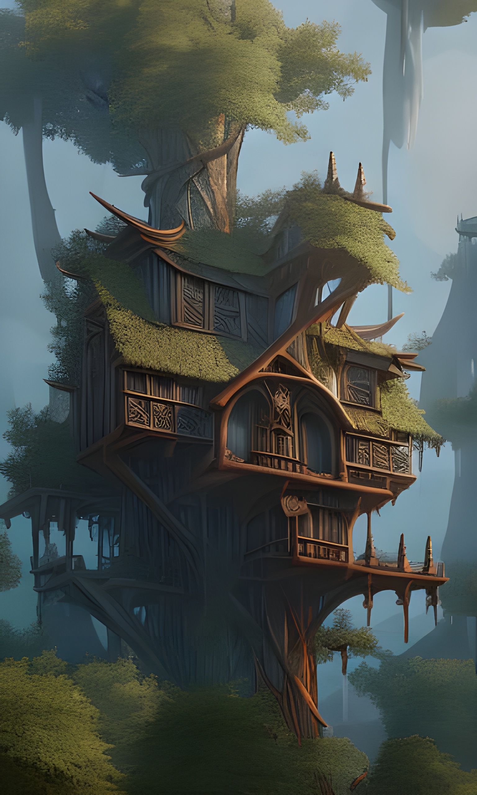 Majestic Tree House in Hyperdetailed Photorealistic Style