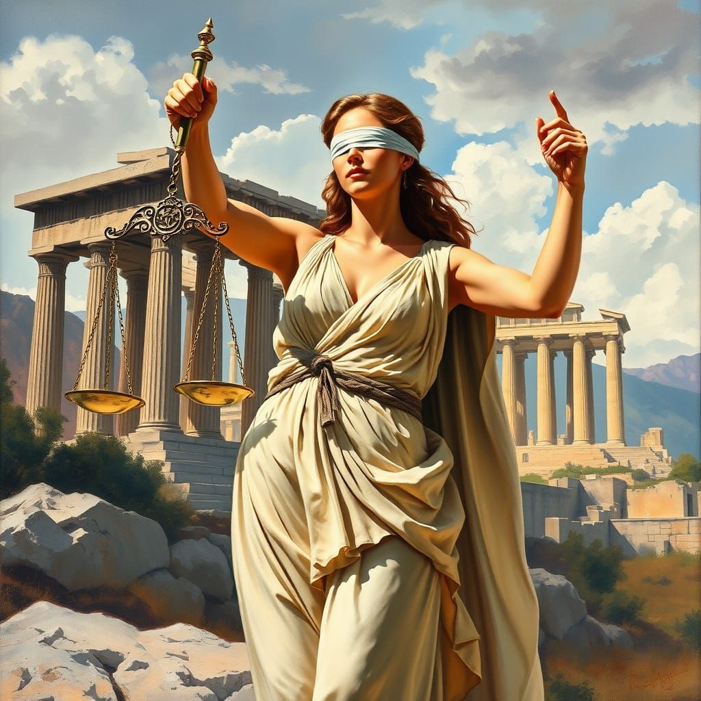 Themis: Lady Justice in Mixed Media Pin-Up Style