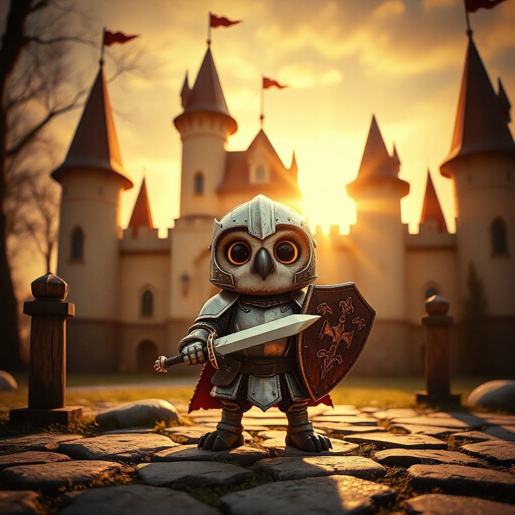 Chibi Owl Knight Stands Proudly in Sunlight
