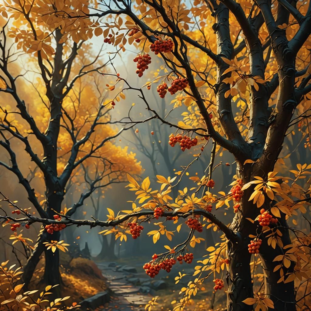 Vibrant Autumn Landscape in Golden Light