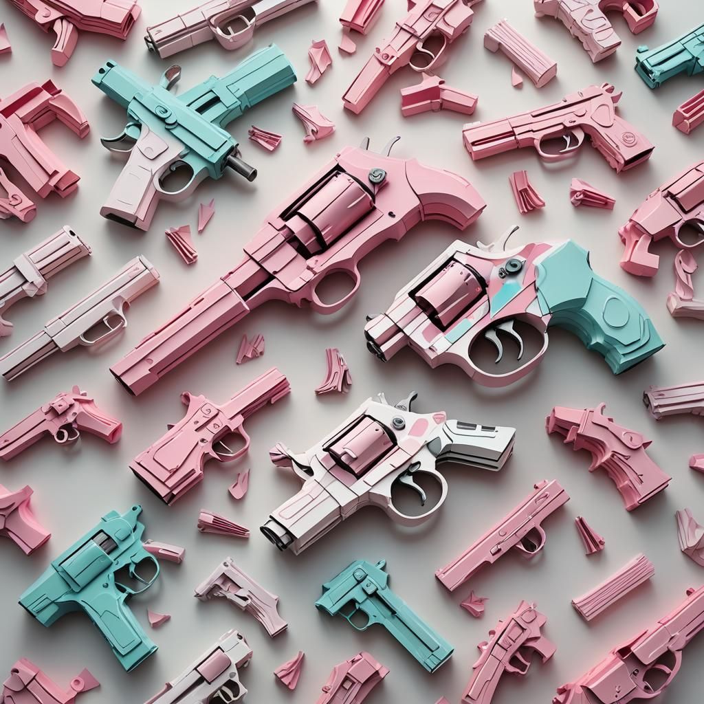 Surreal 3D Papercraft: Pink Zebra Revolver Collection