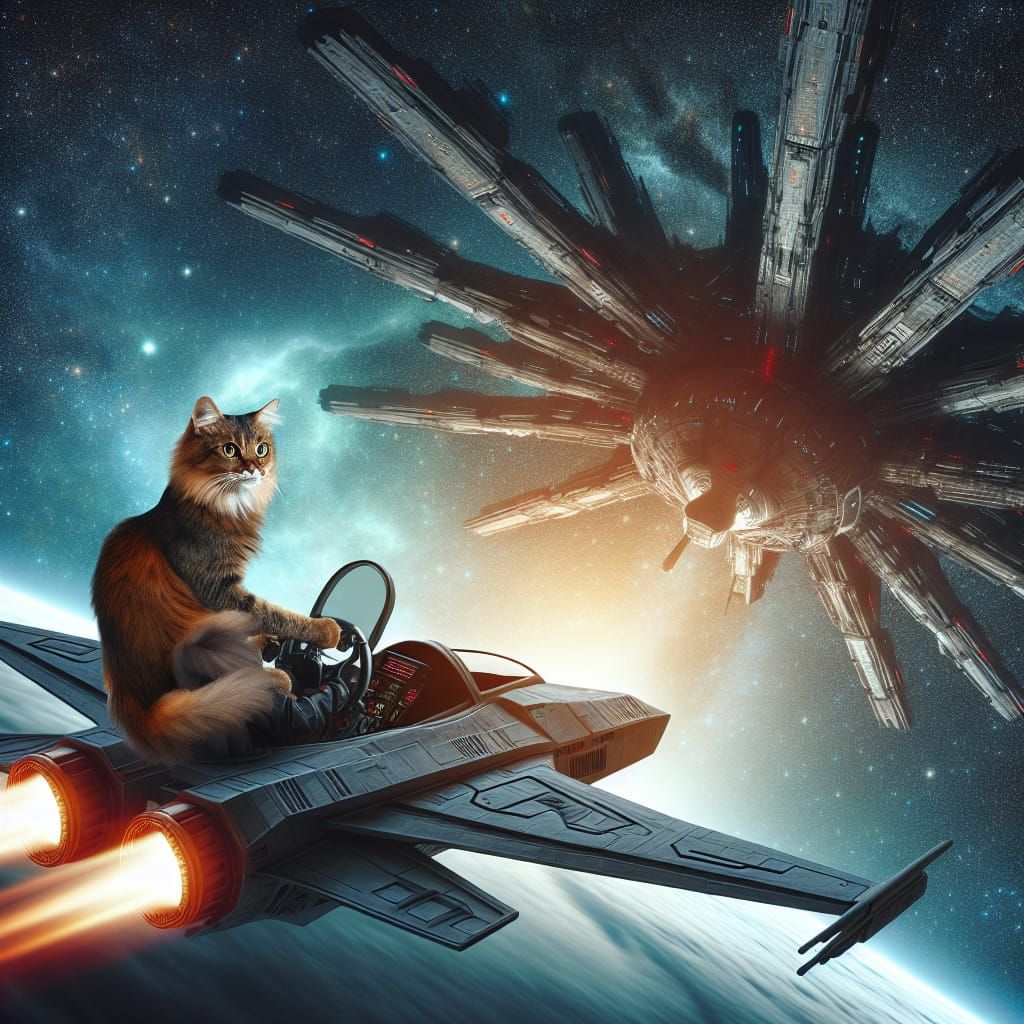 Cat Pilot Attacks Space Station in Sci-Fi Jet
