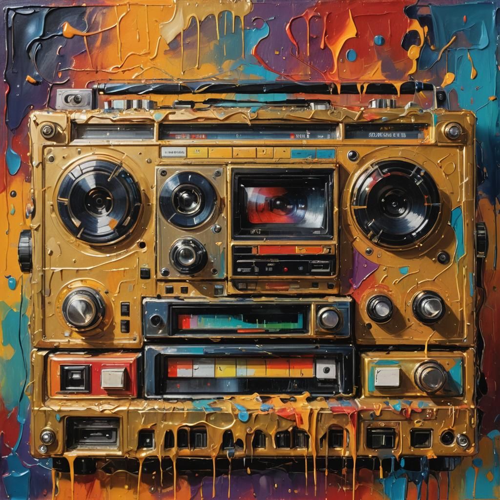 Tape Recorder with Babylon Cassette, Oil Painting