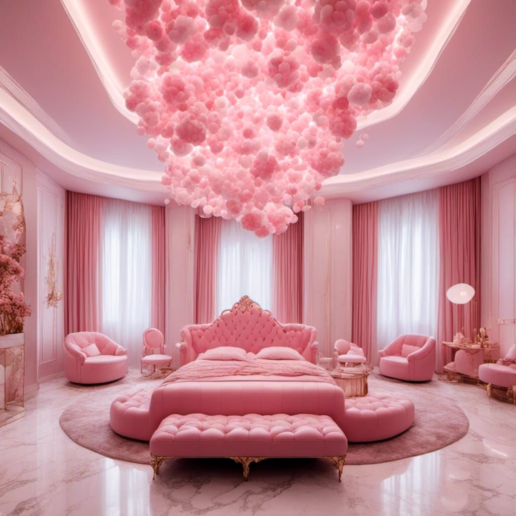 Hyperrealistic Pink Bed with Rainbow LED Lights