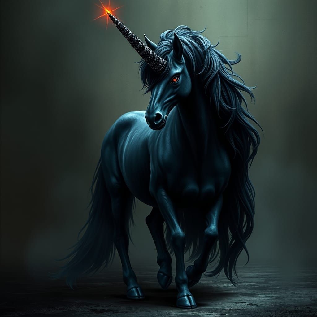Majestic Dark Unicorn in Grunge Style
