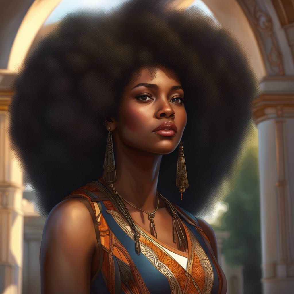 Beautiful Black Girl with Afro on Campus