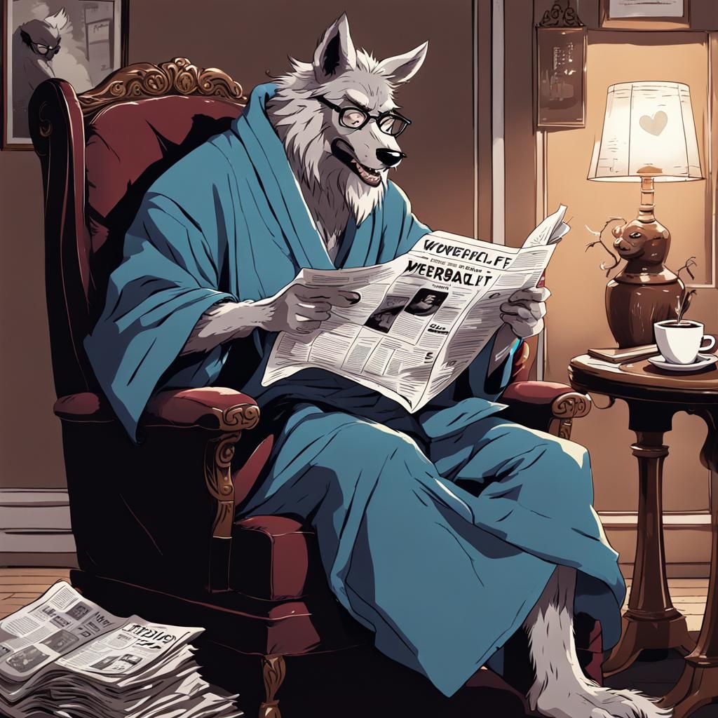 Anime Werewolf Dad Reading Newspaper
