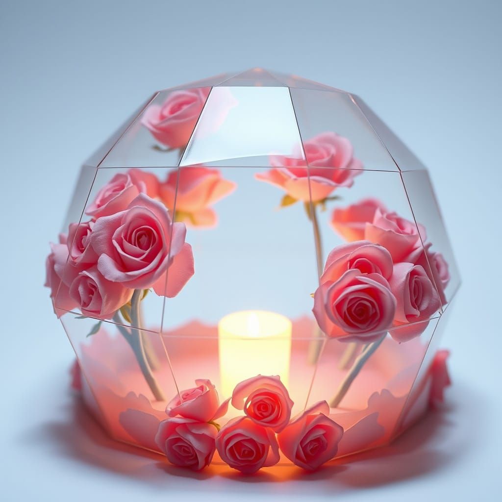 Pink Floral Geodesic Dome in Whimsical, Ethereal Style