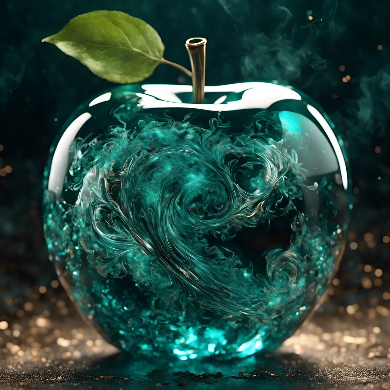 Teal Glass Apple Smoking with Cosmic Energy