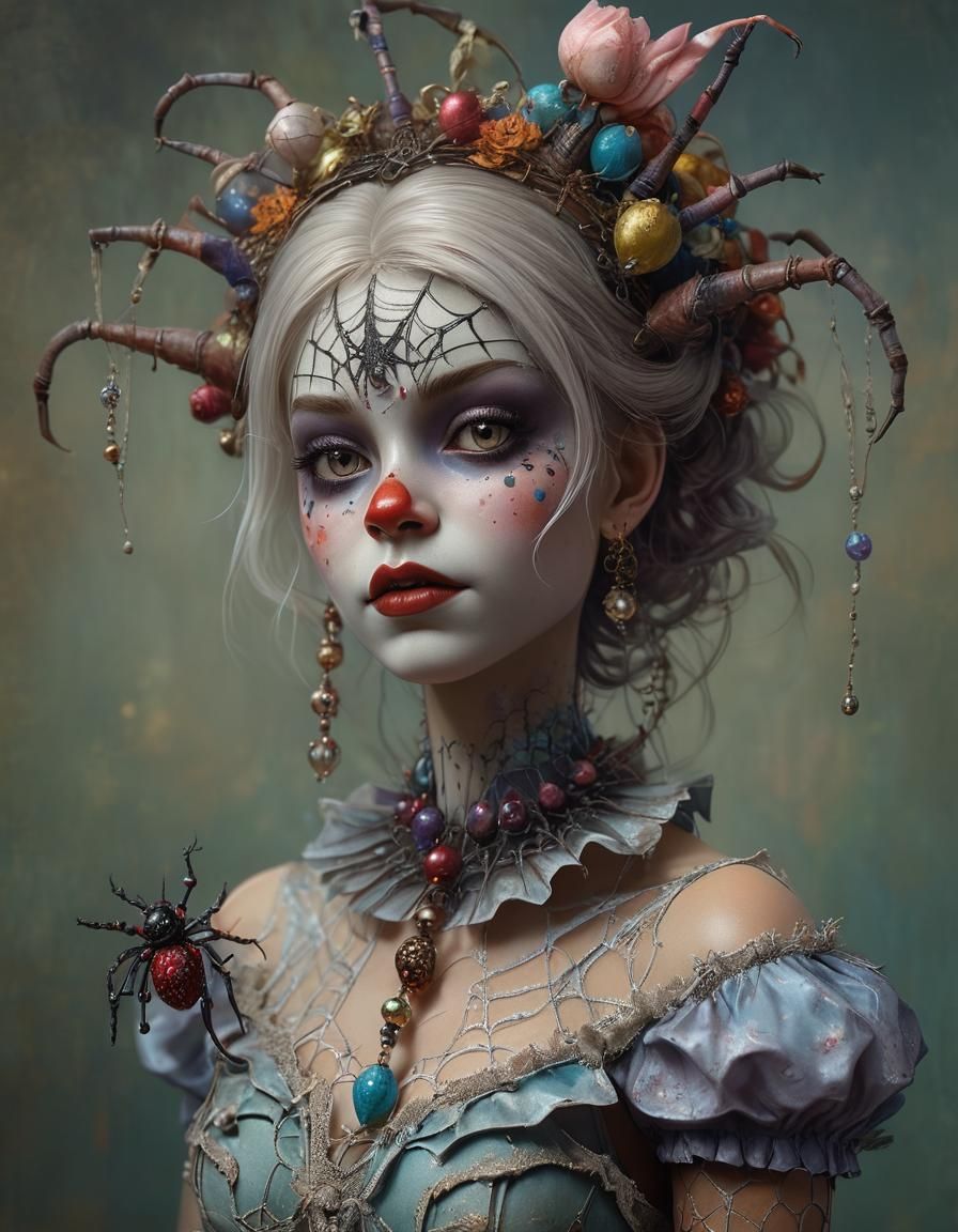 Surreal Spider Queen Clown Child in Impressionistic Style
