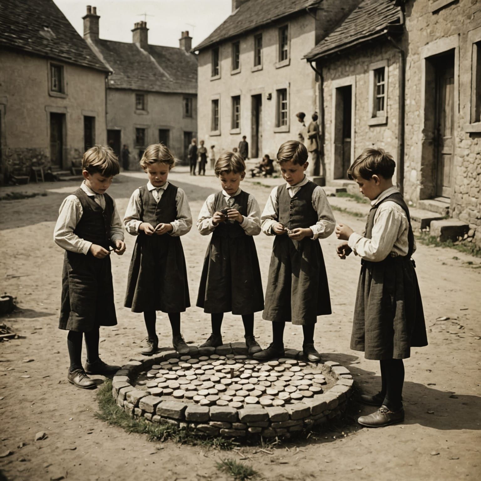 Children Playing in a Village, Circa 1905