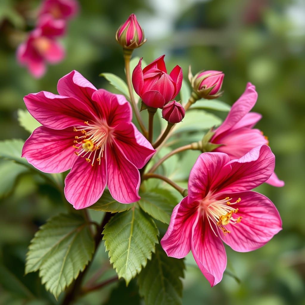 Fragrant Nootka Rose Botanical Illustration