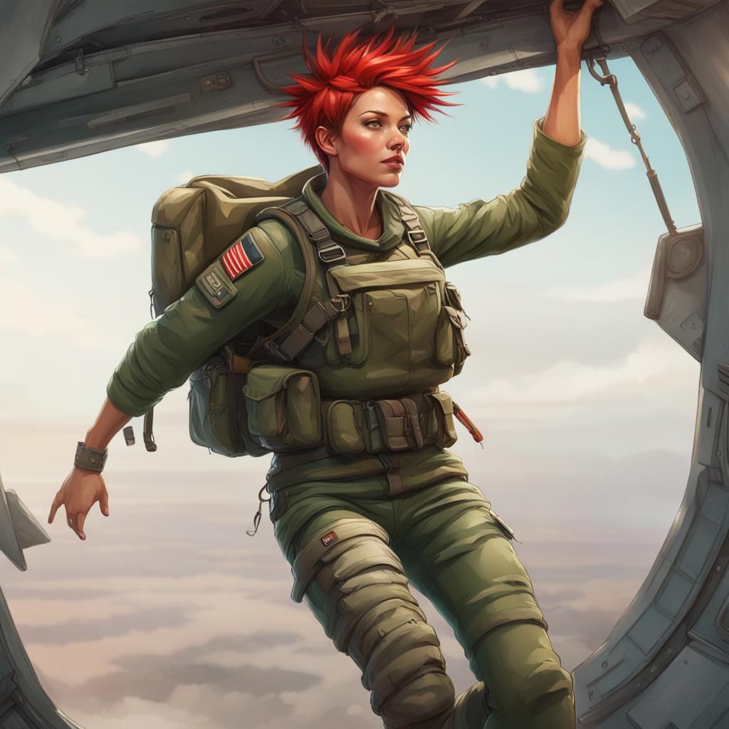 Female Soldier Parachuting: Hyperdetailed Digital Portrait