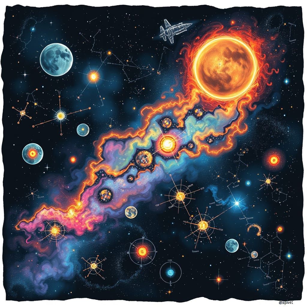 Cosmic Galaxy Map With Nebulae and Distant Stars