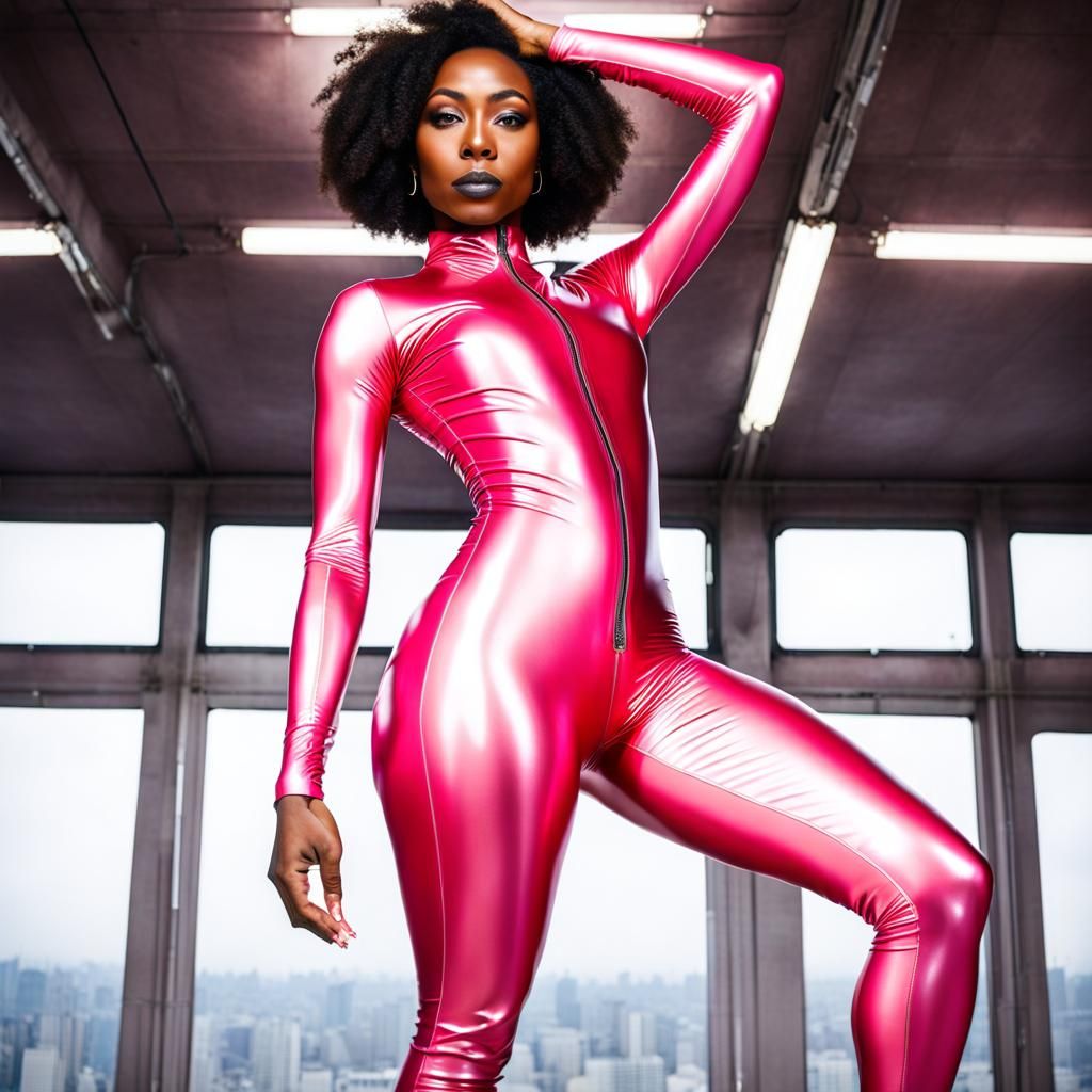 Woman in Latex Bodysuit Dance Studio Photo