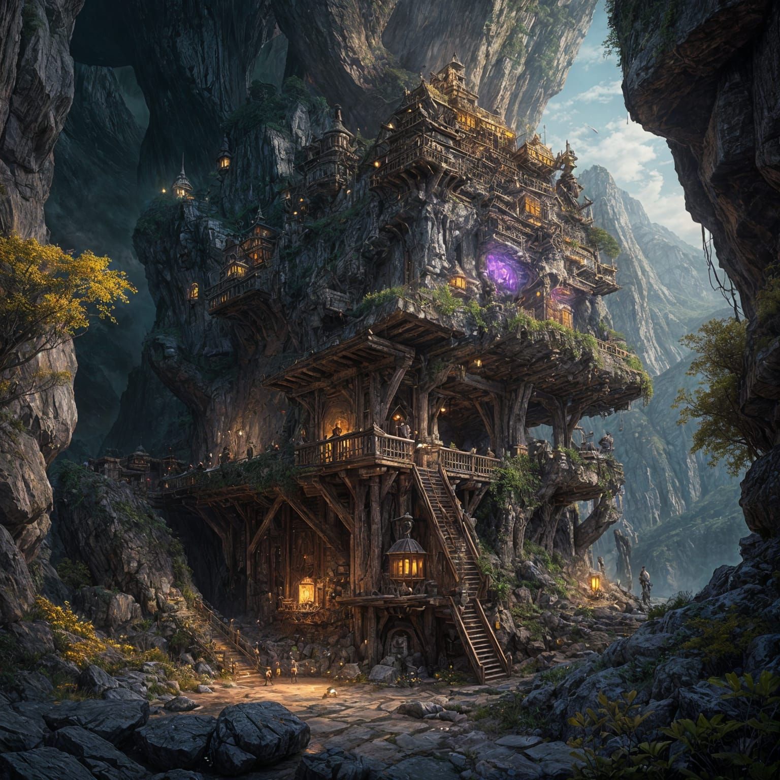 Pirate Hideout Mountain in Dark Fantasy Style
