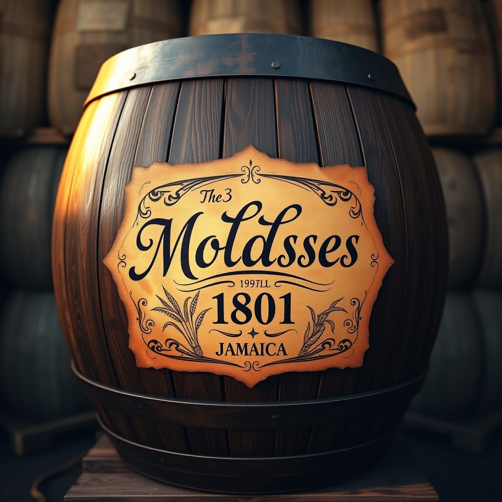 Vintage Wooden Barrel with Molasses Label in Folk Art Style