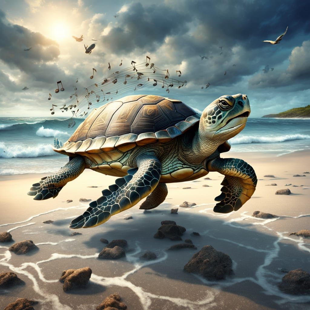 Singing Turtle's Seaside Concert: A Digital Painting
