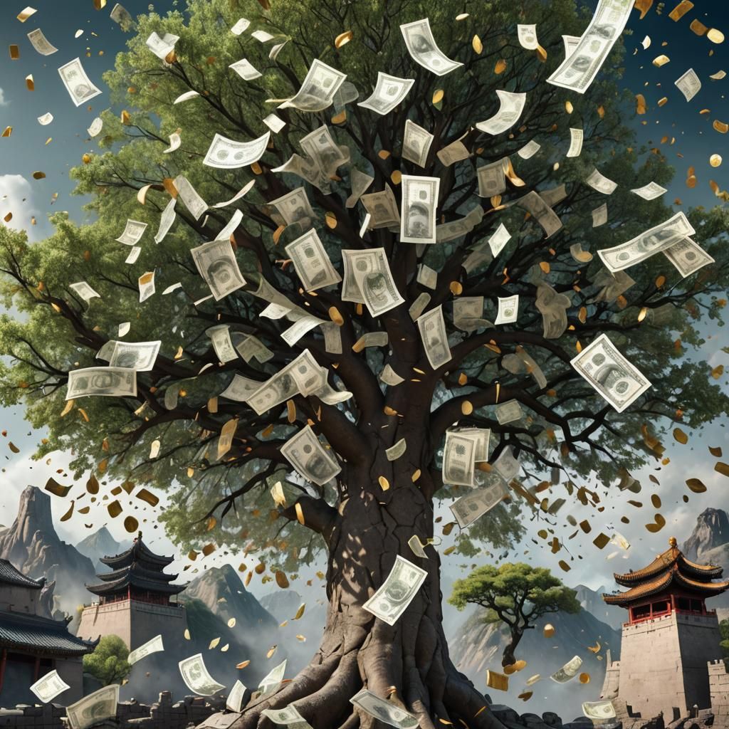 Tree of Money Blooms on Chinese Wall