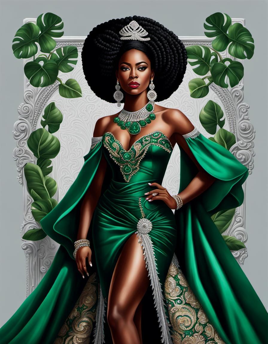 Colombian Beauty in Exotic Dress with Emerald Rhinestones