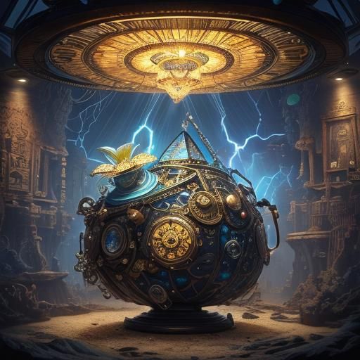 Steampunk Robot Observes Maximalist Thundercloud in Crystal ...