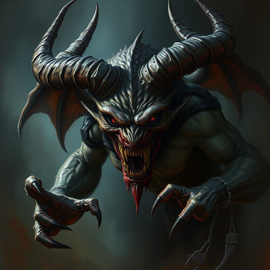 Grotesque Horned Demon in Dark Fantasy Art Style