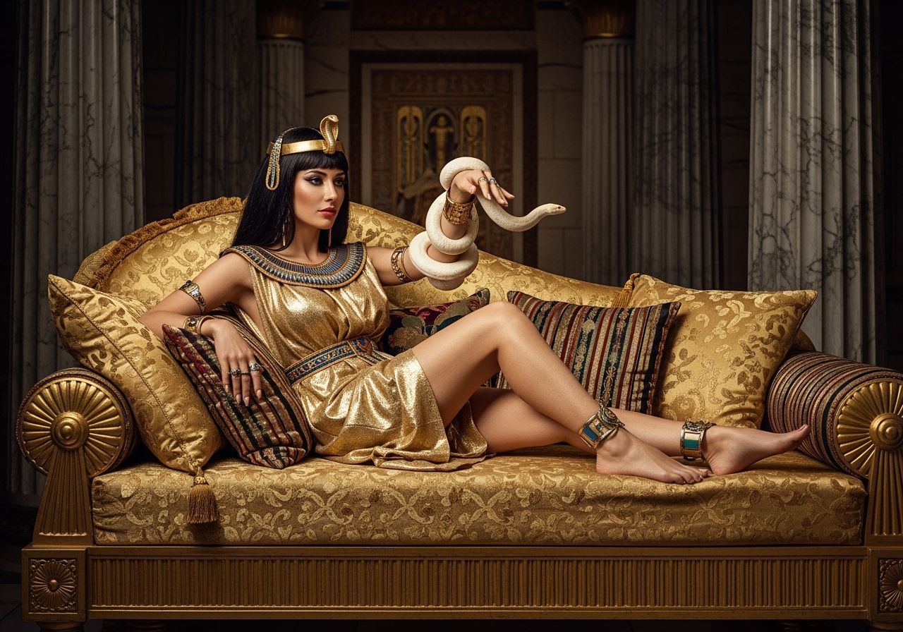 Egyptian Queen Lounging in Opulent Throne Room