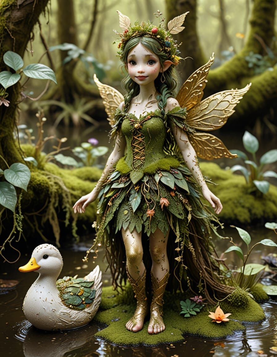 Moss Covered Swamp Fairy with Duck in 3D