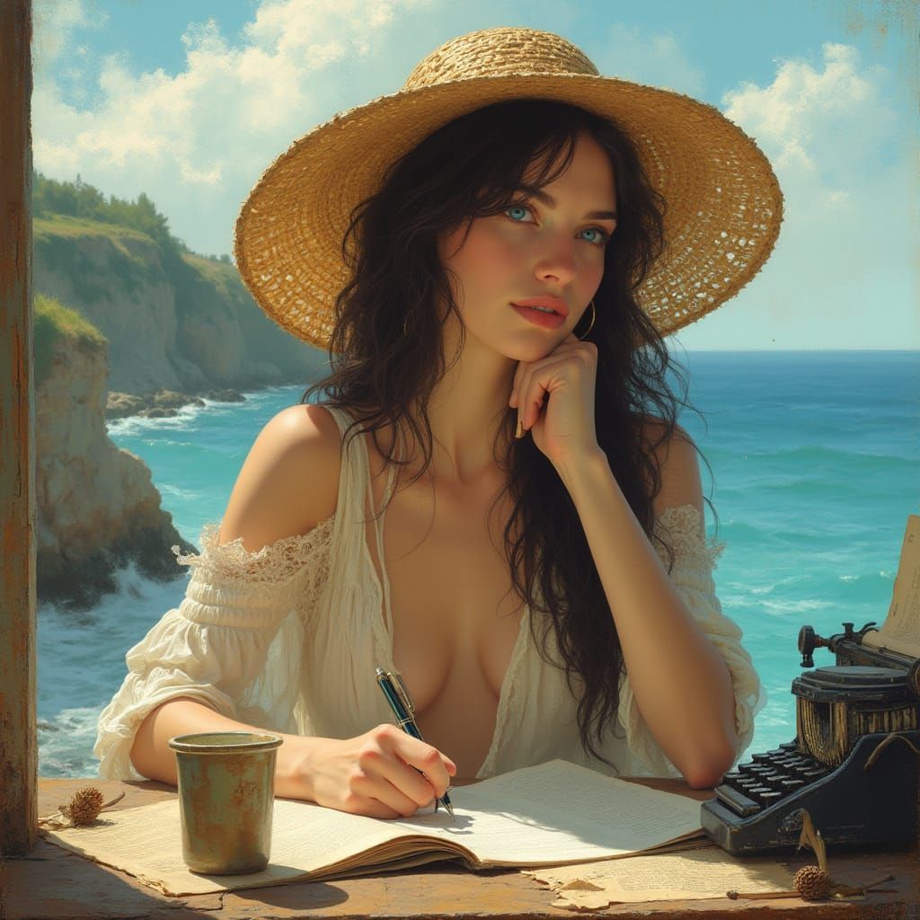 Dreamy Beachside Scribe in a Summer Afternoon Repose