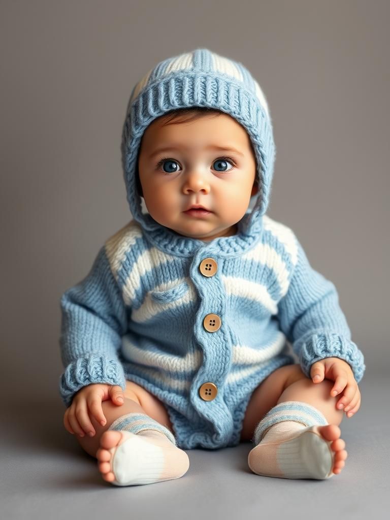 Baby Boy in Knitted Suit: Whimsical Studio Portrait
