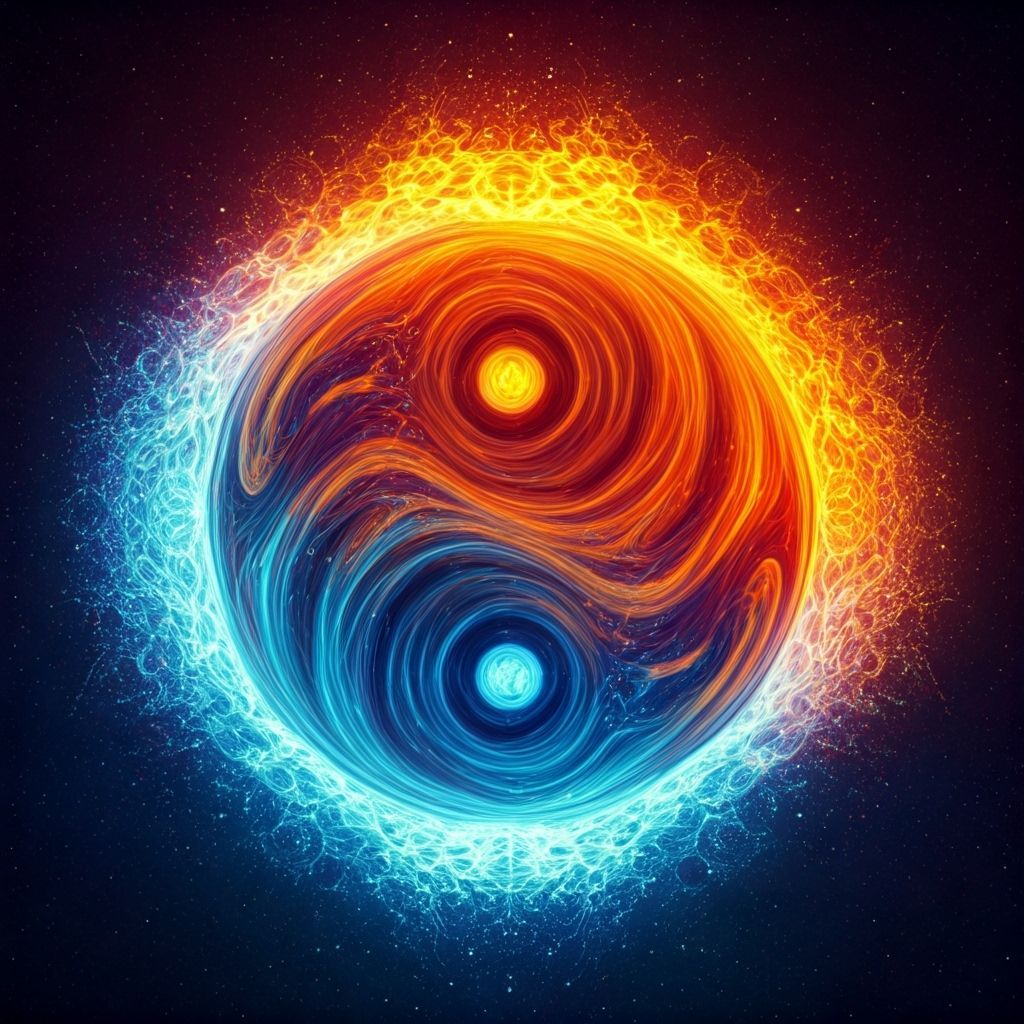 Mystical Fire and Ice Yin Yang in Mixed Media