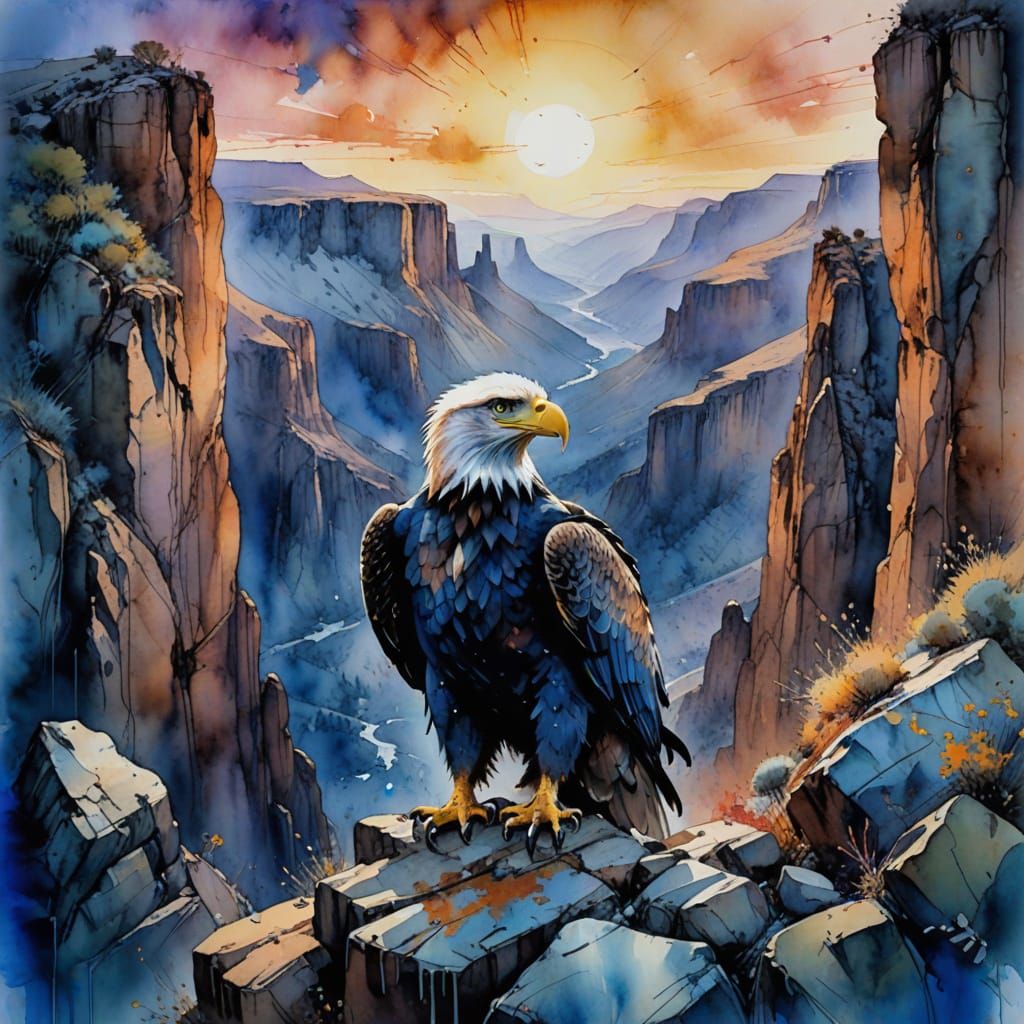Majestic Eagle Soars Above Rocky Canyon