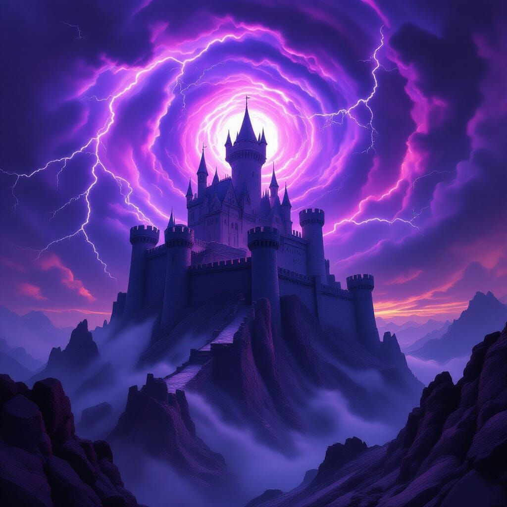 Majestic Castle on Mountain Peak in Dark Fantasy Style