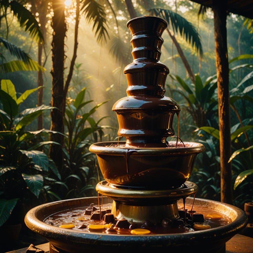 Chocolate Fountain in Burmese Jungle, Oil Painting
