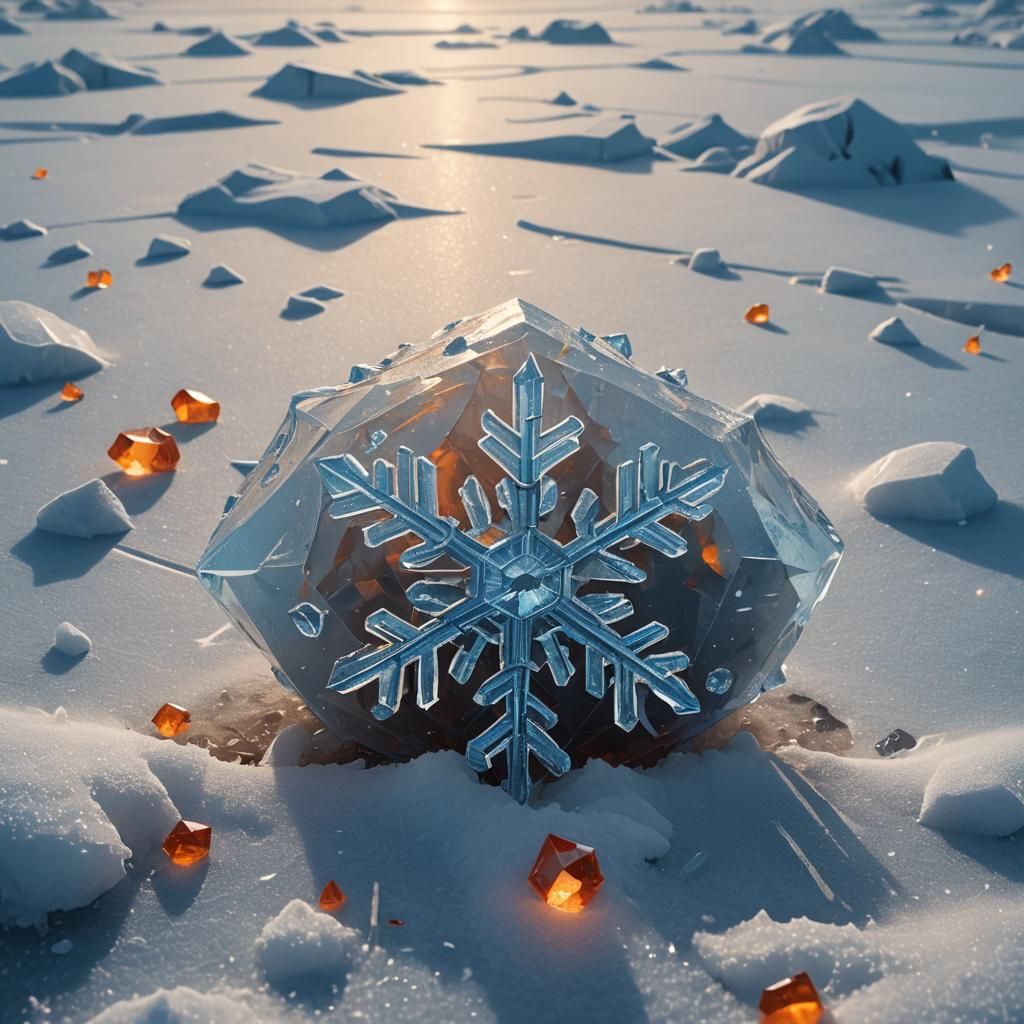 Crystal Snowflake on Snow in Fantasy Style