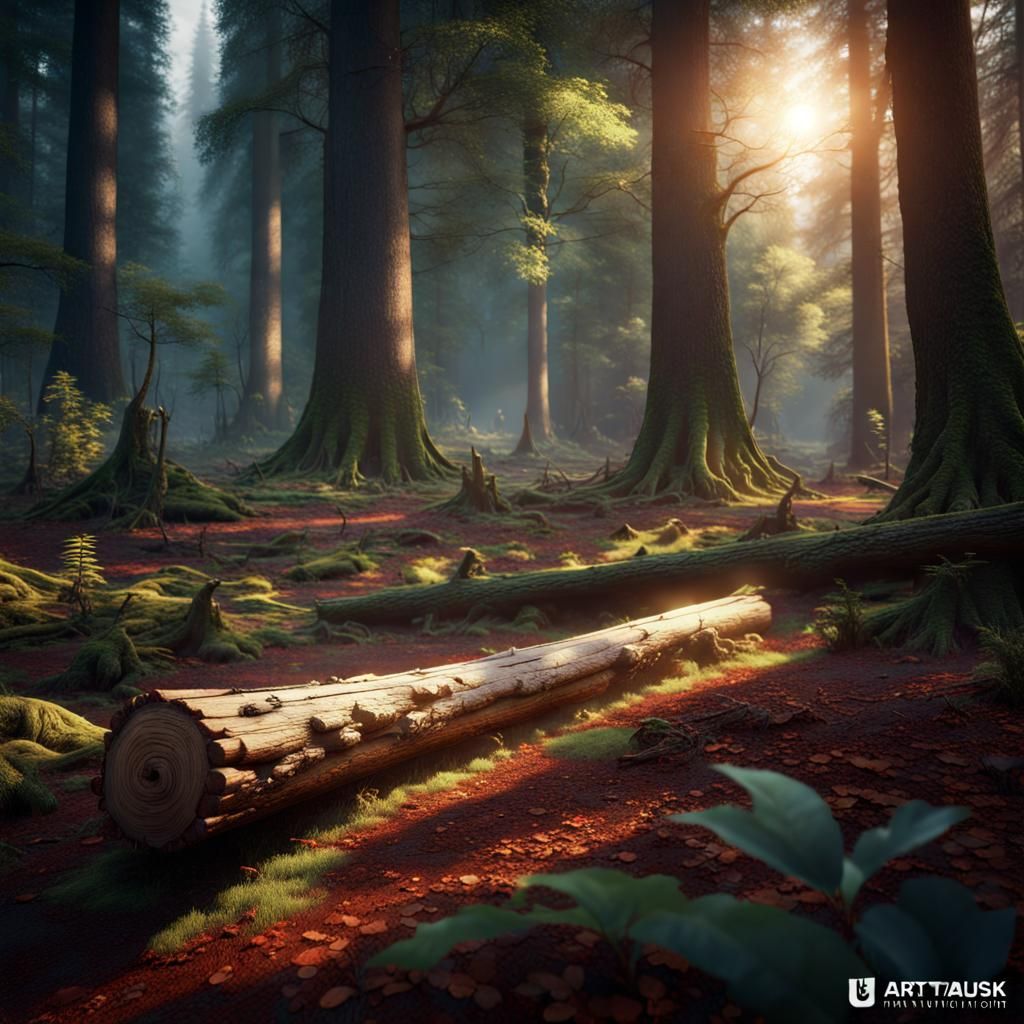 Sunlit Forest Clearing in Detailed Matte Painting