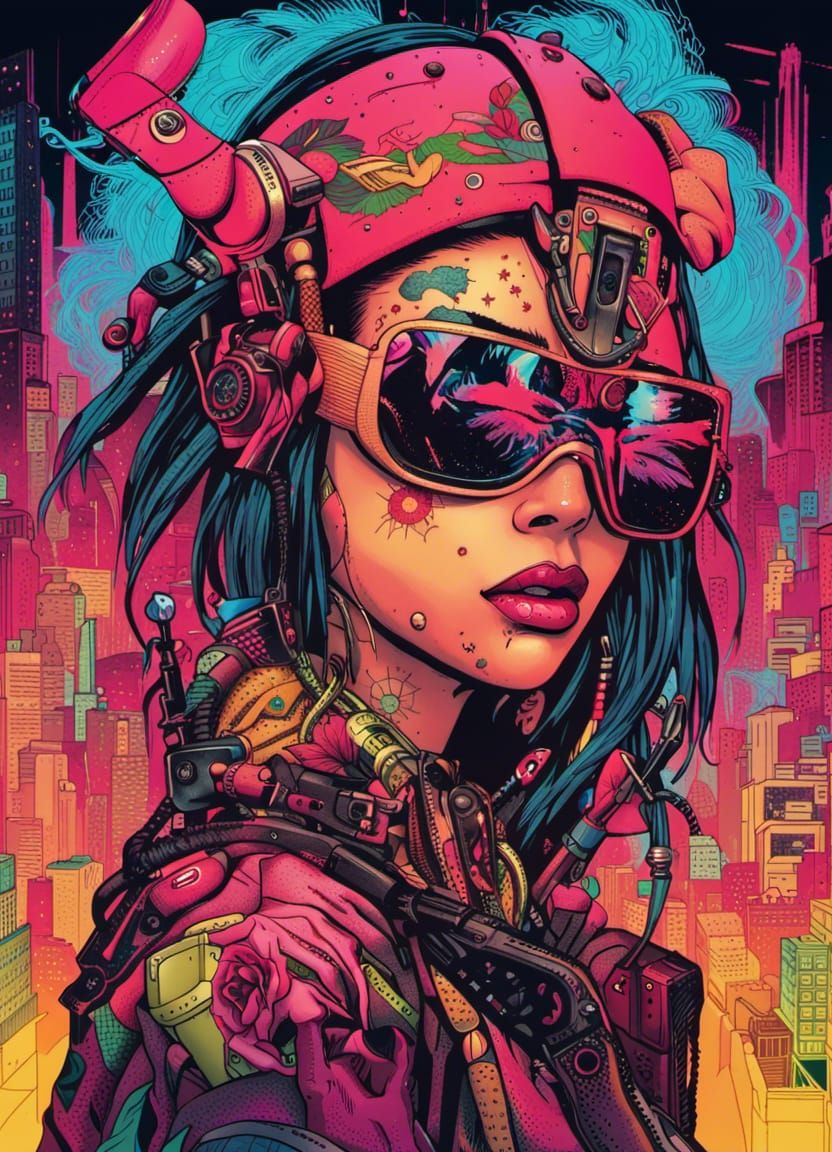 Cyberpunk Inkpunk Assassin Illustration in Vivid Colors