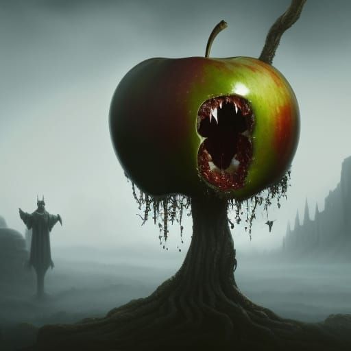 Sinister Apple Temptation: Dark Fantasy Horror Concept Art
