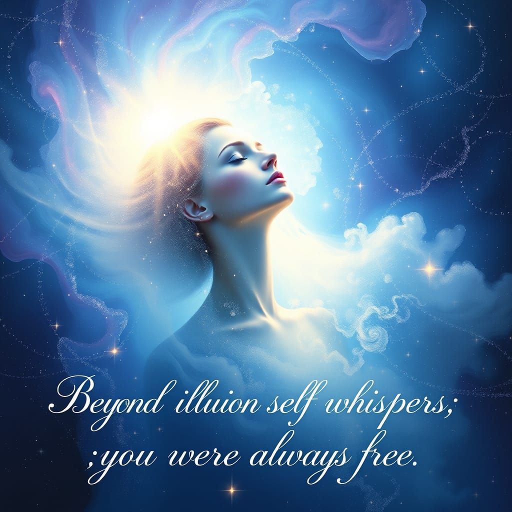 Ethereal Figure Dissolving into Cosmic Stardust