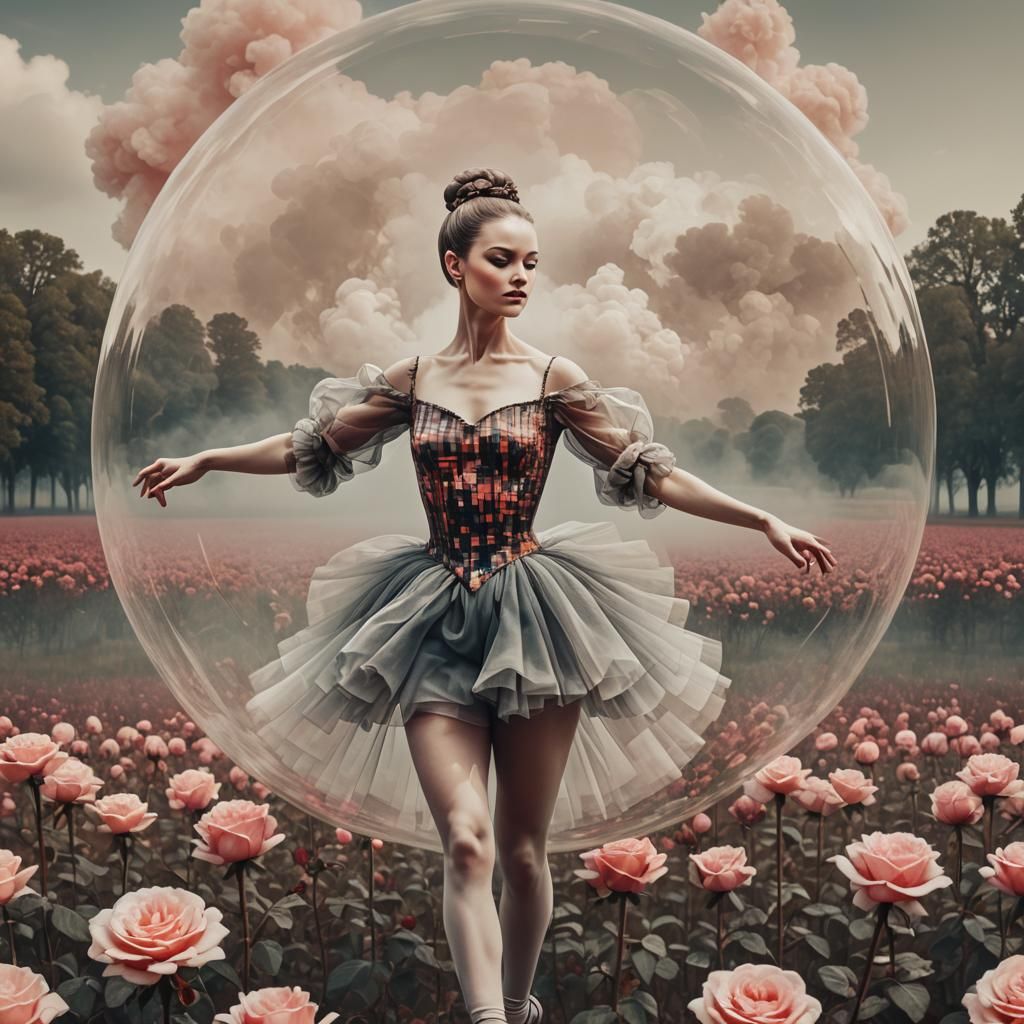 Pixelated Ballerina in Earth Globe, Pop Art Style