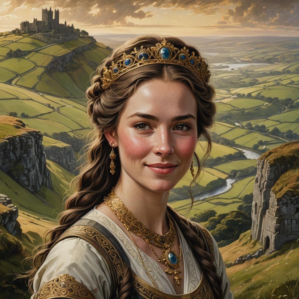 Young Queen in Cornish Royal Portrait with Celtic Knotwork