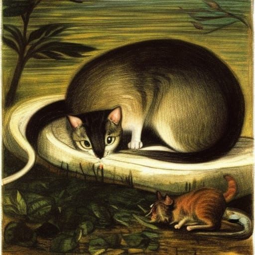 Cat and Mouse Scene in Renaissance Style