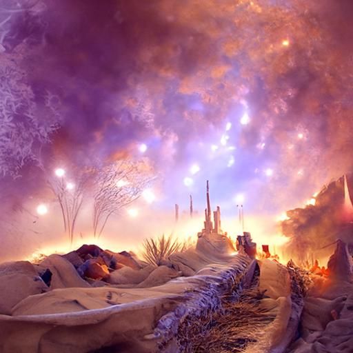 Epic Desert Landscape Under Nebula Sky