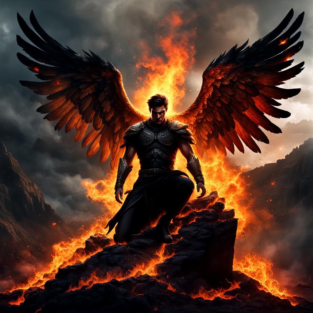 Fiery Fallen Angel on a Hill