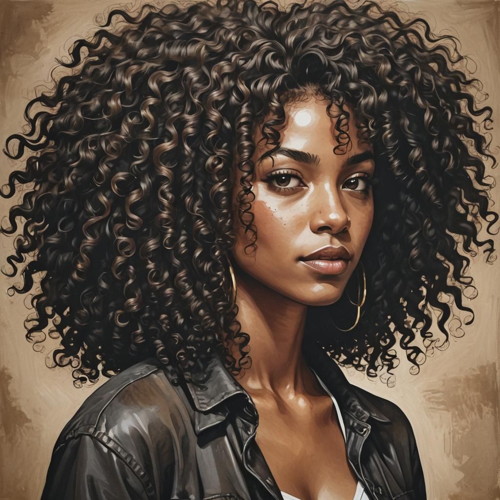 Portrait of Brown Black Woman with Curls