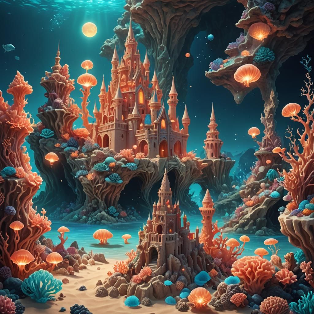 Coral Sandcastle at King Triton's Castle: Fantasy Art