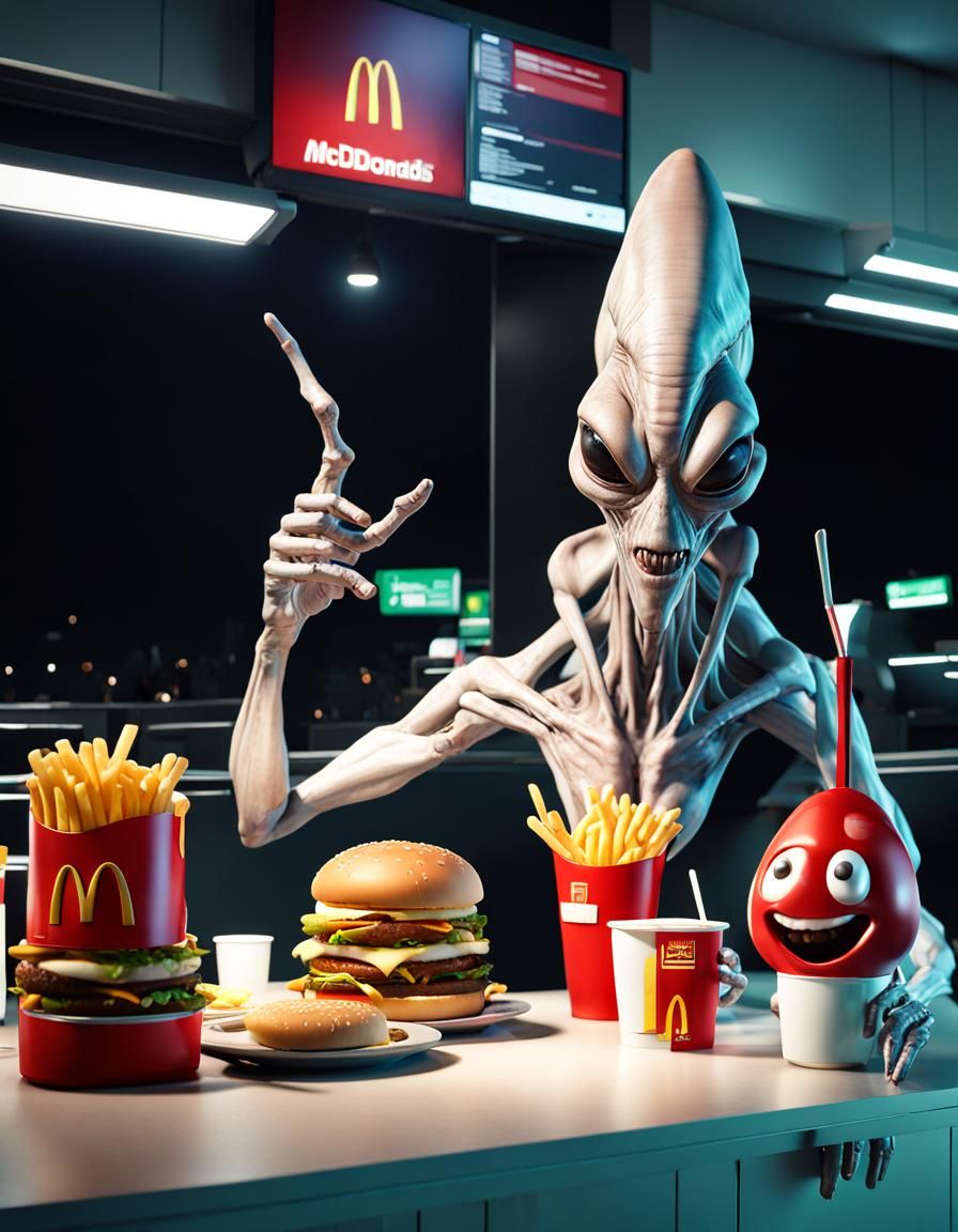 Alien Family Late Night at McDonald's: 3D Game Render
