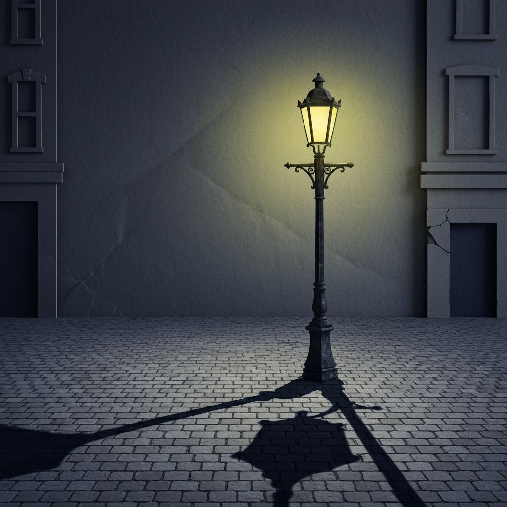 Ancient Streetlamp on Cobblestone Street in Papercraft Style