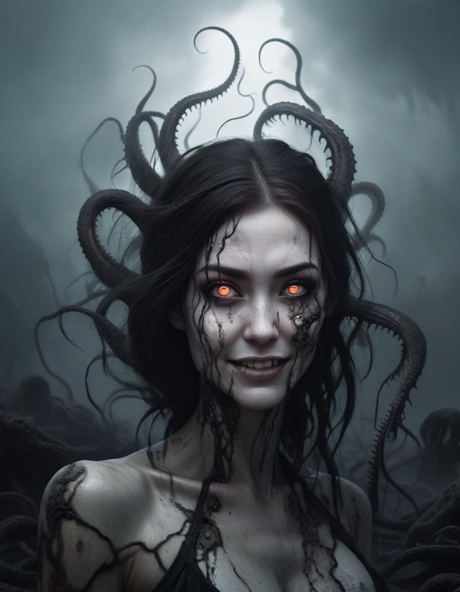 Devastation Behind a Smile: Eldritch Horror Illustration